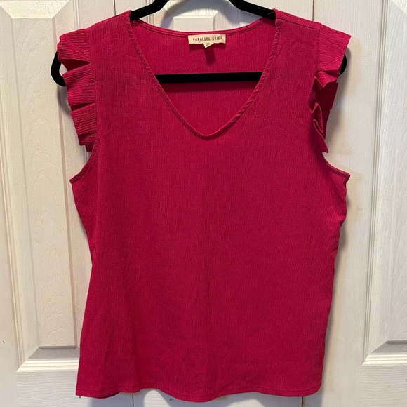Fuchsia Ruffled Sleeve Tank Top - Picture 1 of 5